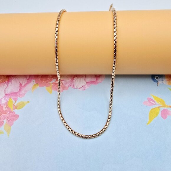 "Slim Rose Gold Box Chain Necklace for Men & Women, 19.7 Inch Length, XPNL0077 - Picture 1 of 12